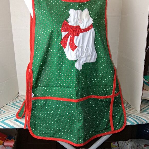 Green & Red with White Kitten Full Apron, Covers Front & Back. - Picture 4 of 4